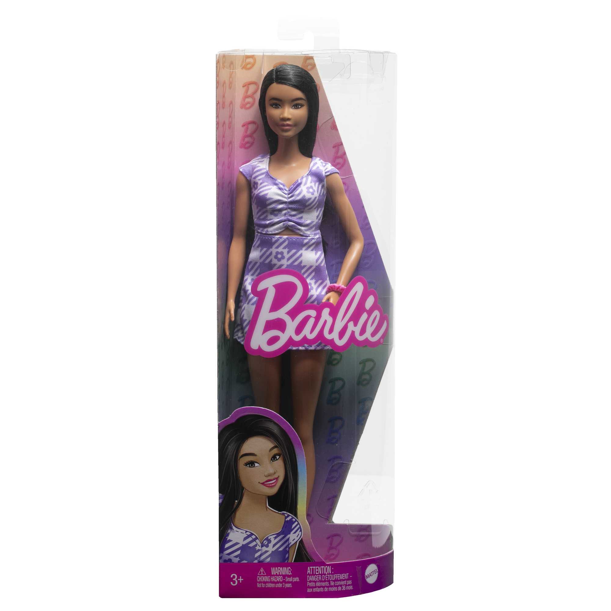 Muñeca con vestido de cuadros morado Fashionista modelos surtidos Barbie 6