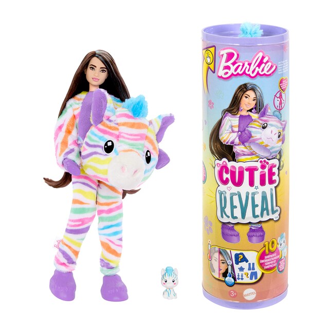 Barbie Cutie Reveal Muñeca con disfraz de cebra de colores