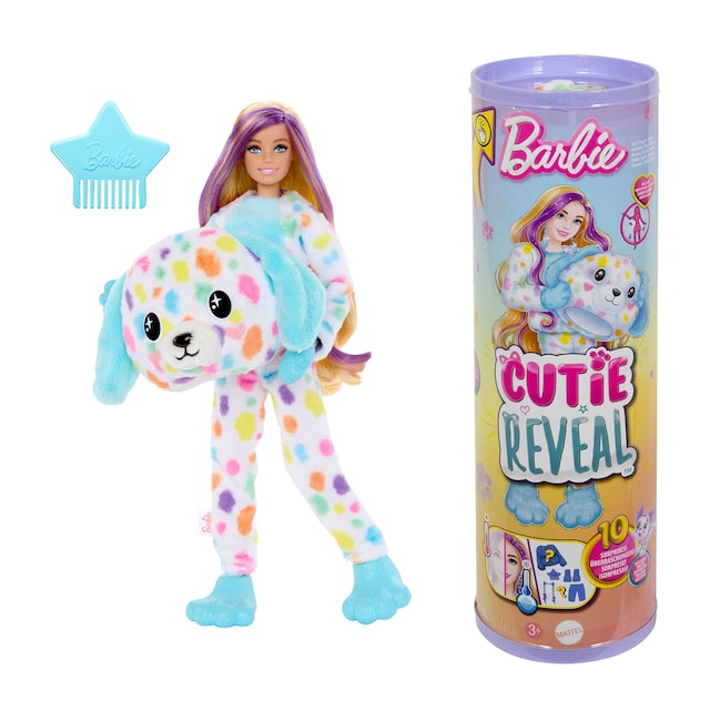Barbie Cutie Reveal Muñeca con disfraz de perro dálmata de colores