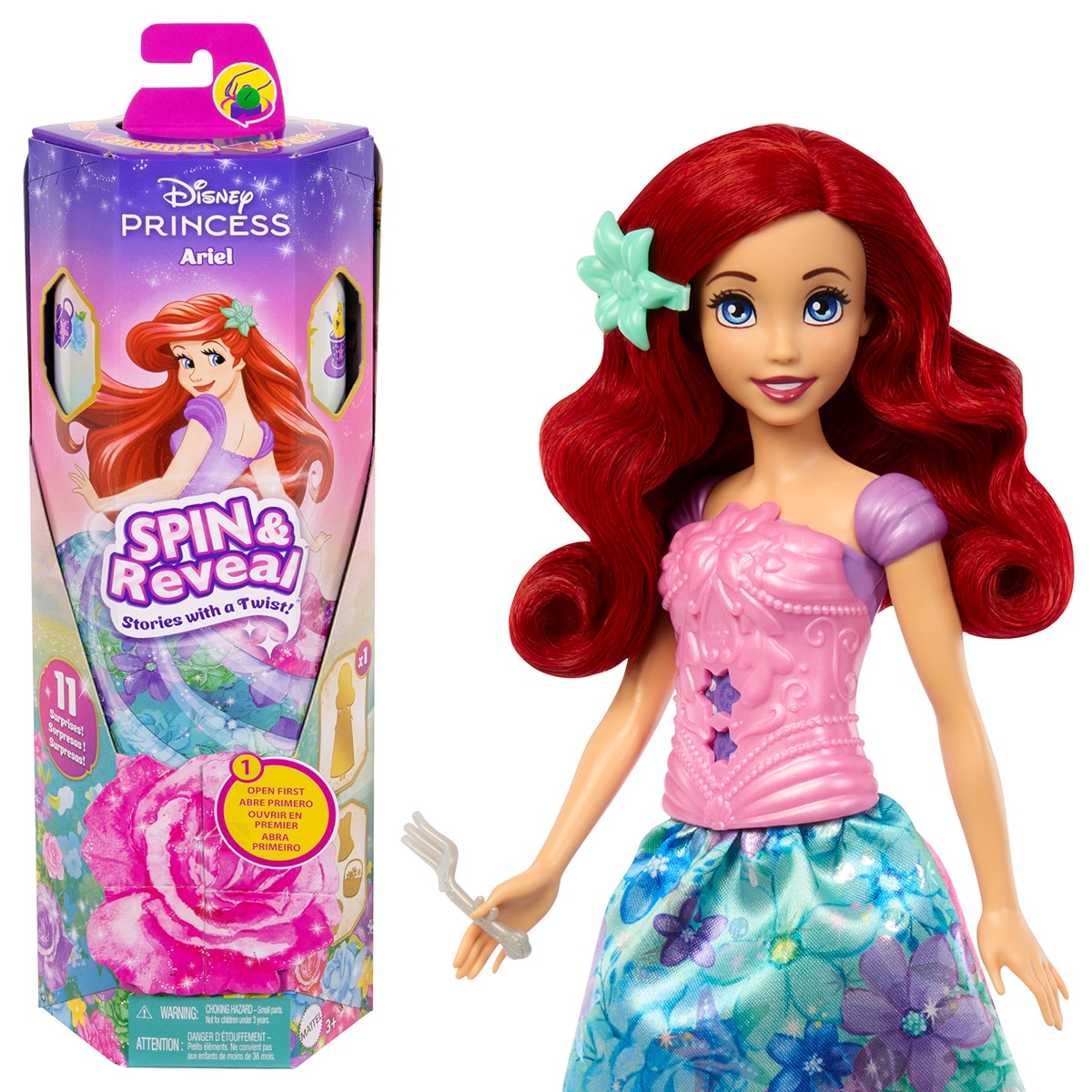 Muñeca Ariel Spin & Reveal Disney Princesas Mattel modelos surtidos 6