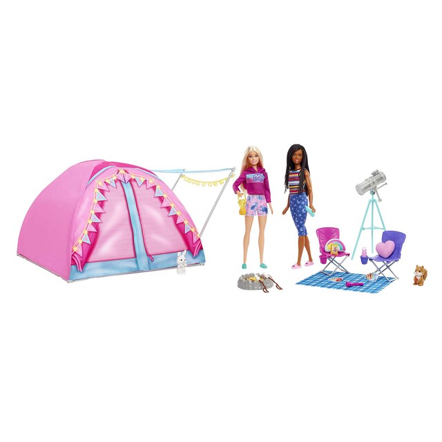Muñeca Barbie Cosa de dos Malibu y Brooklyn con carpa de camping