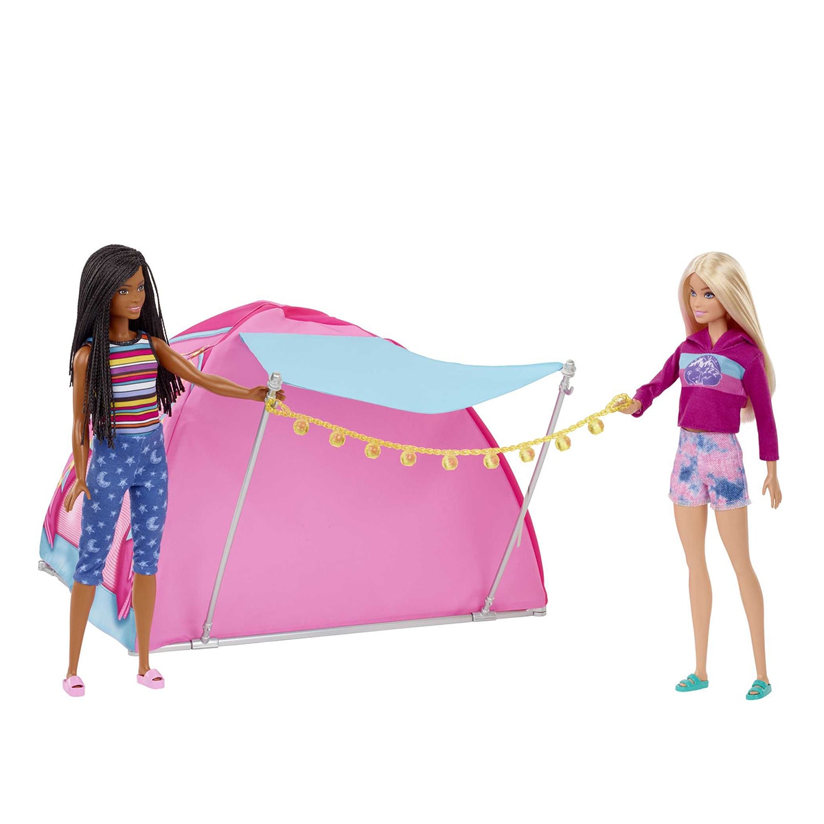 Muñeca Barbie Cosa de dos Malibu y Brooklyn con carpa de camping 3