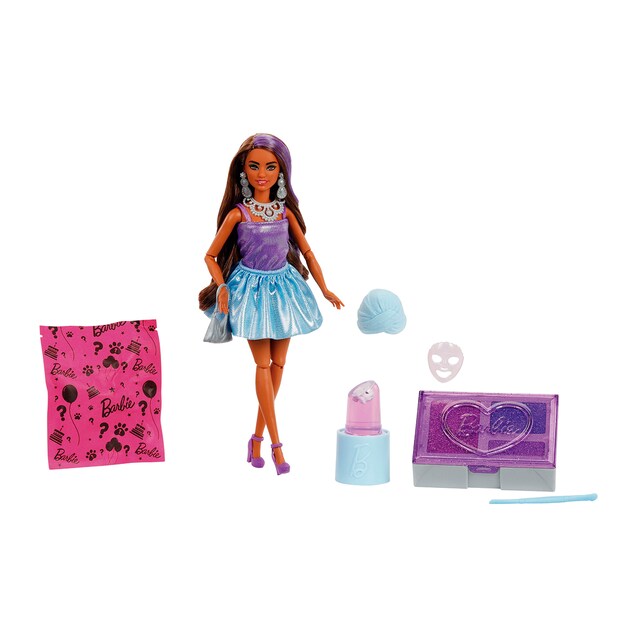 Imagen 0 de Barbie Party Unboxed Muñeca sorpresa con paleta roja Mattel