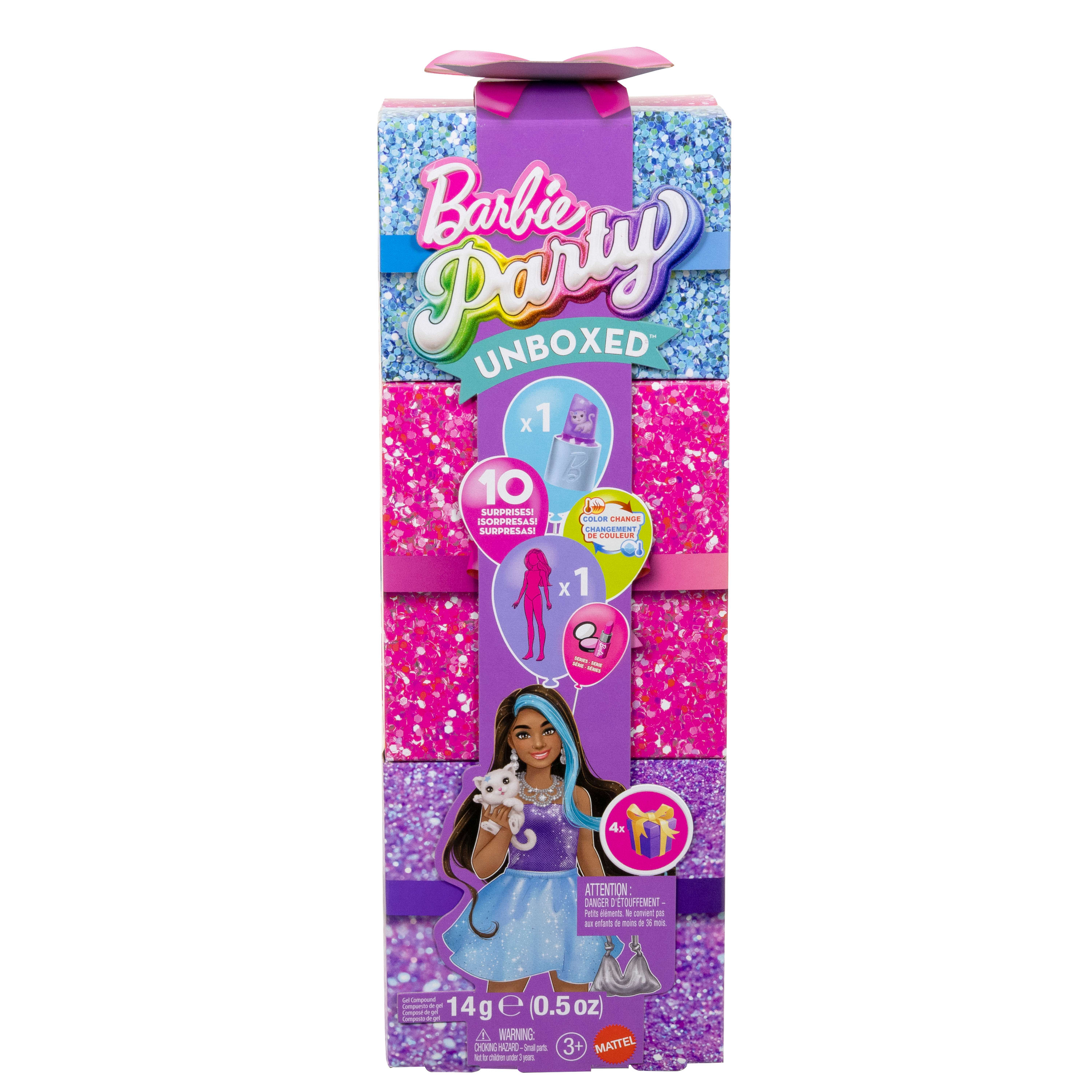 Barbie Party Unboxed Muñeca sorpresa con paleta roja Mattel Morados-6