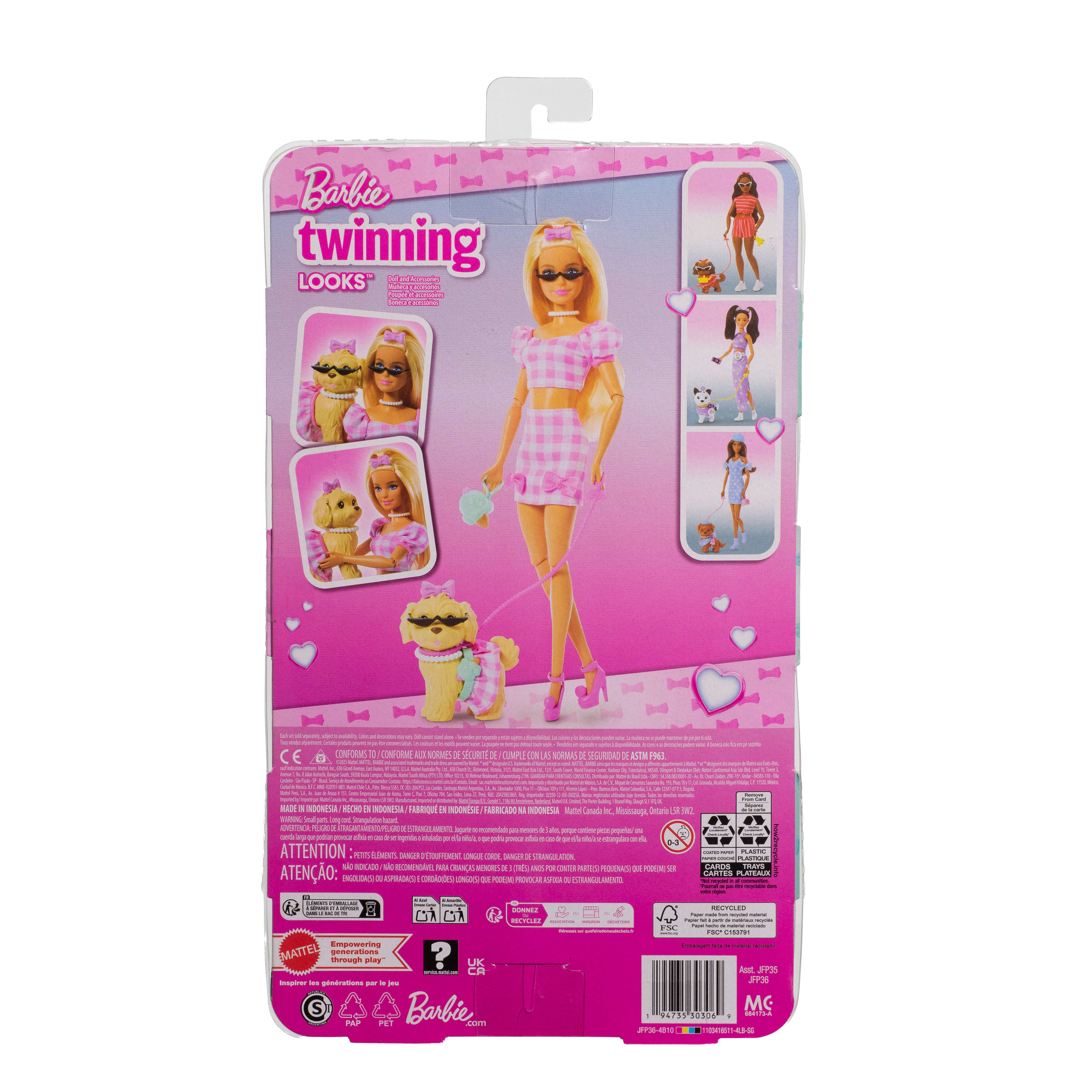 Boneca Barbie Morena com Cão Twinning Looks Rosa-9