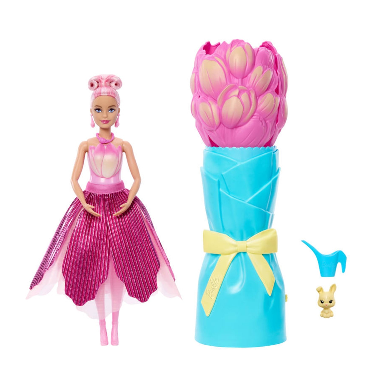 Imagen 0 de Barbie Petal Pop Muñeca sorpresa en ramo de tulipanes rosas