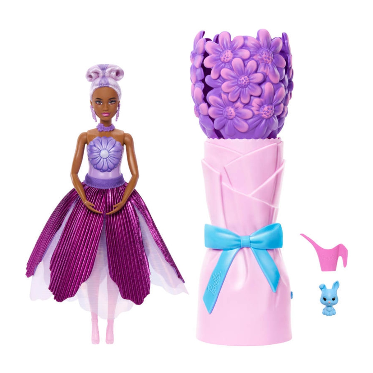 Imagen 0 de Barbie Petal Pop Muñeca sorpresa en ramo de margaritas moradas