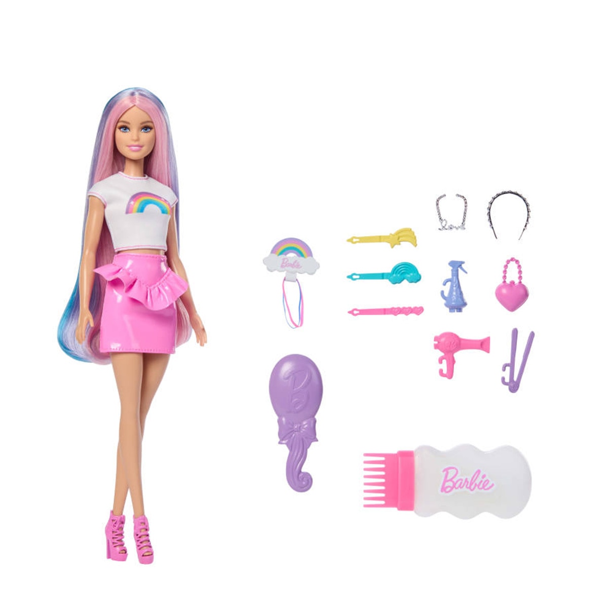 Imagen 0 de Barbie Pelo Arcoíris Brillante Muñeca rubia con accesorios para el pelo