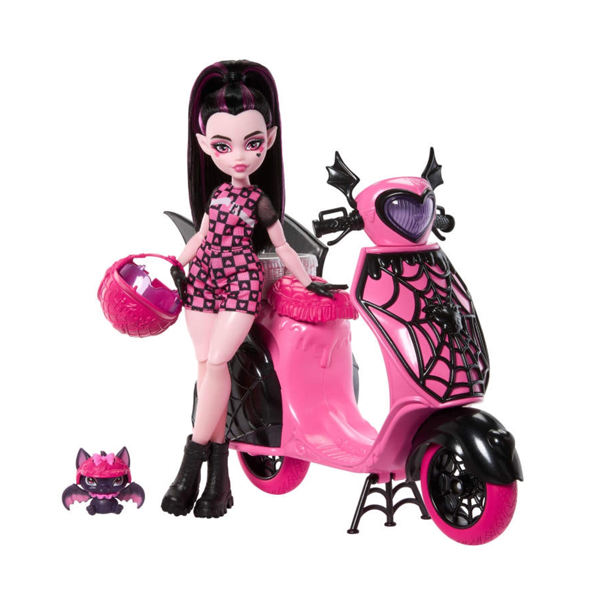 Muñeca Draculaura Scooter con scooter, mascota Count Fabulous y accesorios 1