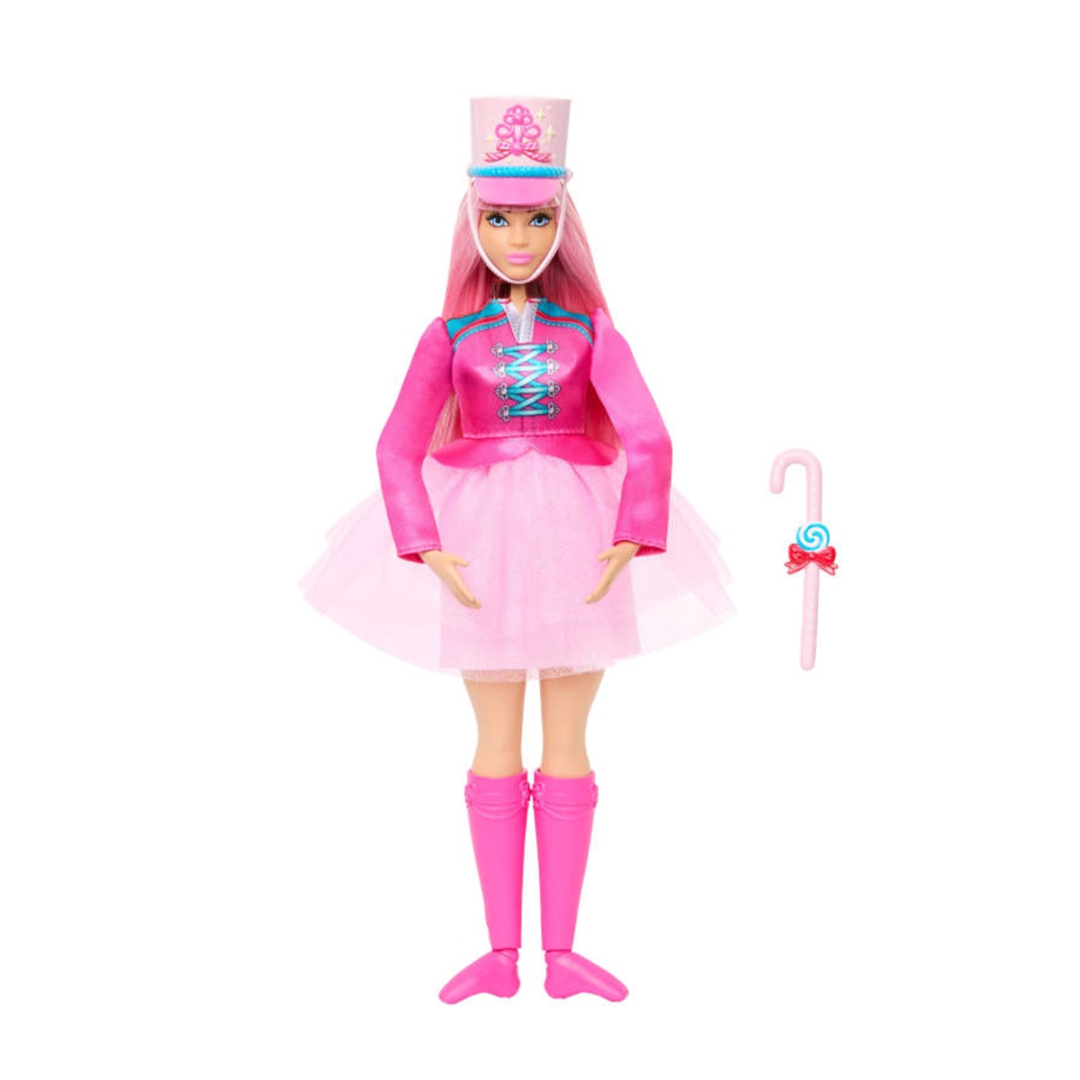 Barbie Cascanueces Daisy bailarina con vestido rosa, sombrero, tobillos articulados y bastón de caramelo 1