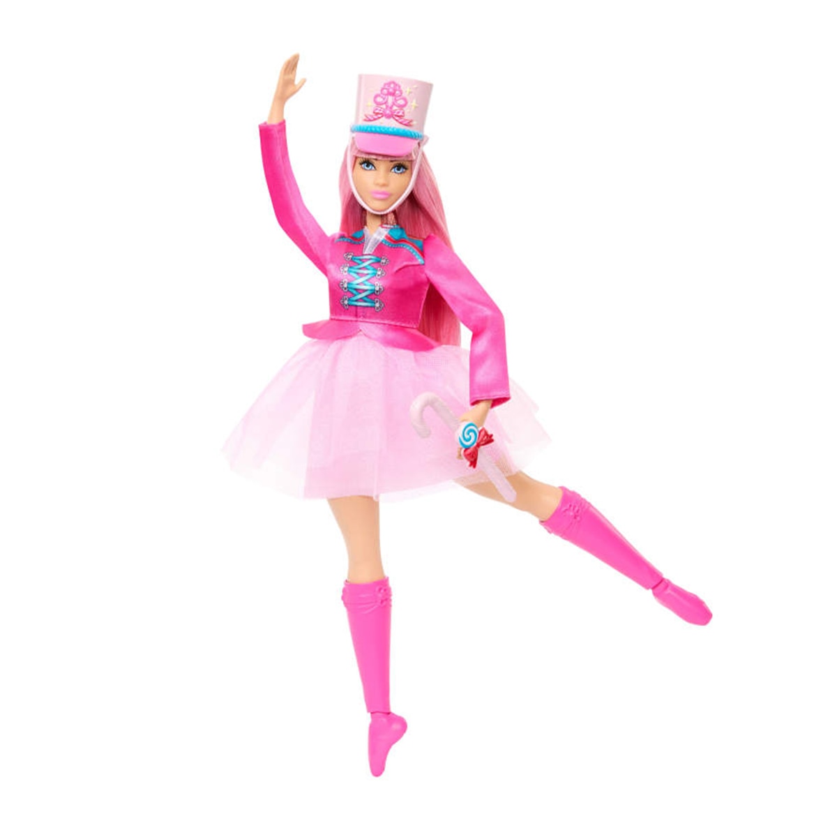 Barbie Cascanueces Daisy bailarina con vestido rosa, sombrero, tobillos articulados y bastón de caramelo 4
