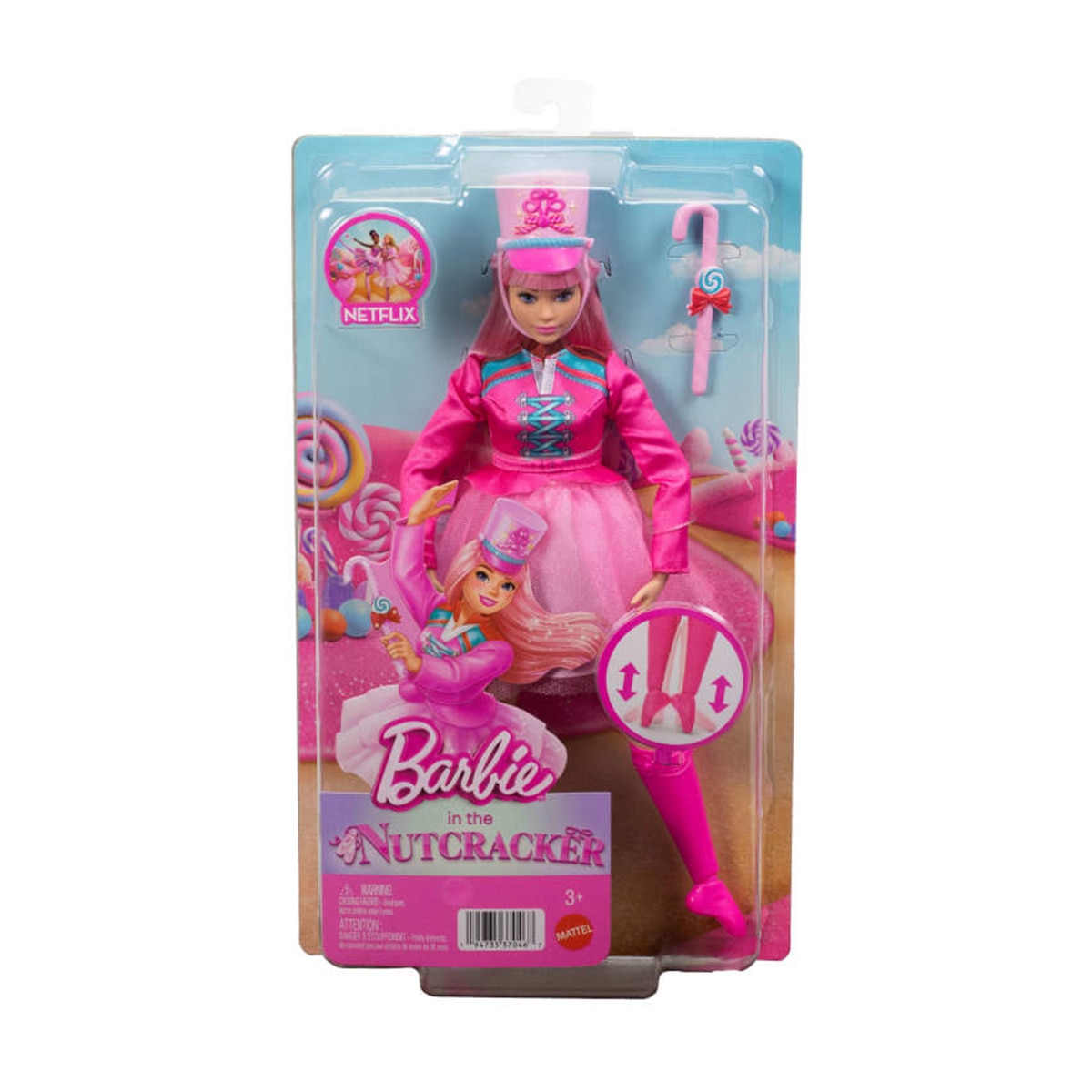 Barbie Cascanueces Daisy bailarina con vestido rosa, sombrero, tobillos articulados y bastón de caramelo 6