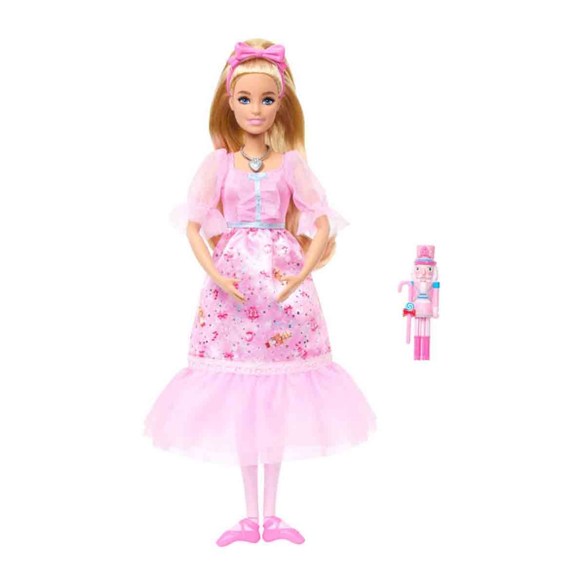 Muñeca Clara bailarina en El Cascanueces con vestido rosa satén, mangas abullonadas, tobillos articulados y cascanueces Barbie 1