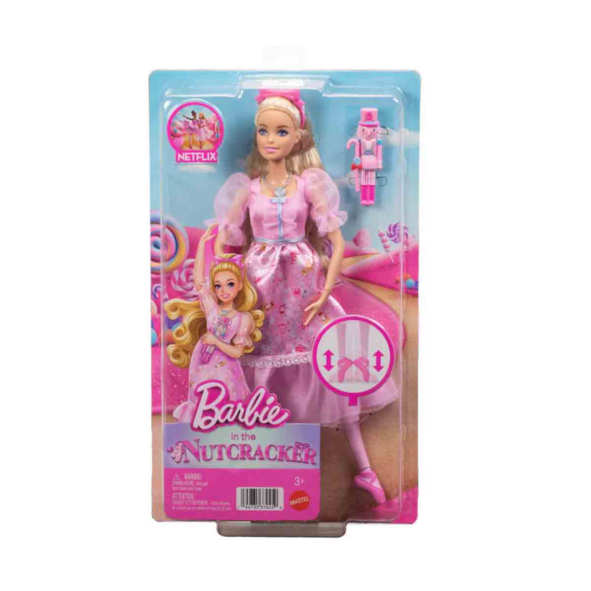 Muñeca Clara bailarina en El Cascanueces con vestido rosa satén, mangas abullonadas, tobillos articulados y cascanueces Barbie 6
