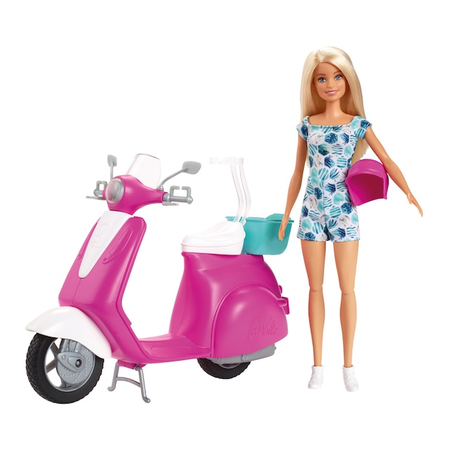 Barbie muñeca Barbie y Moto Scooter de juguete con accesorios
