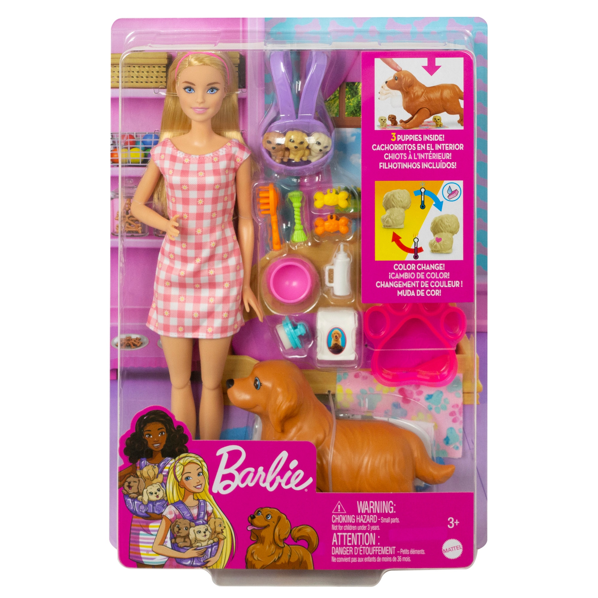 Boneca Barbie loira com cachorrinhos e acessórios Brinquedo Barbie e os seus cachorrinhos 5