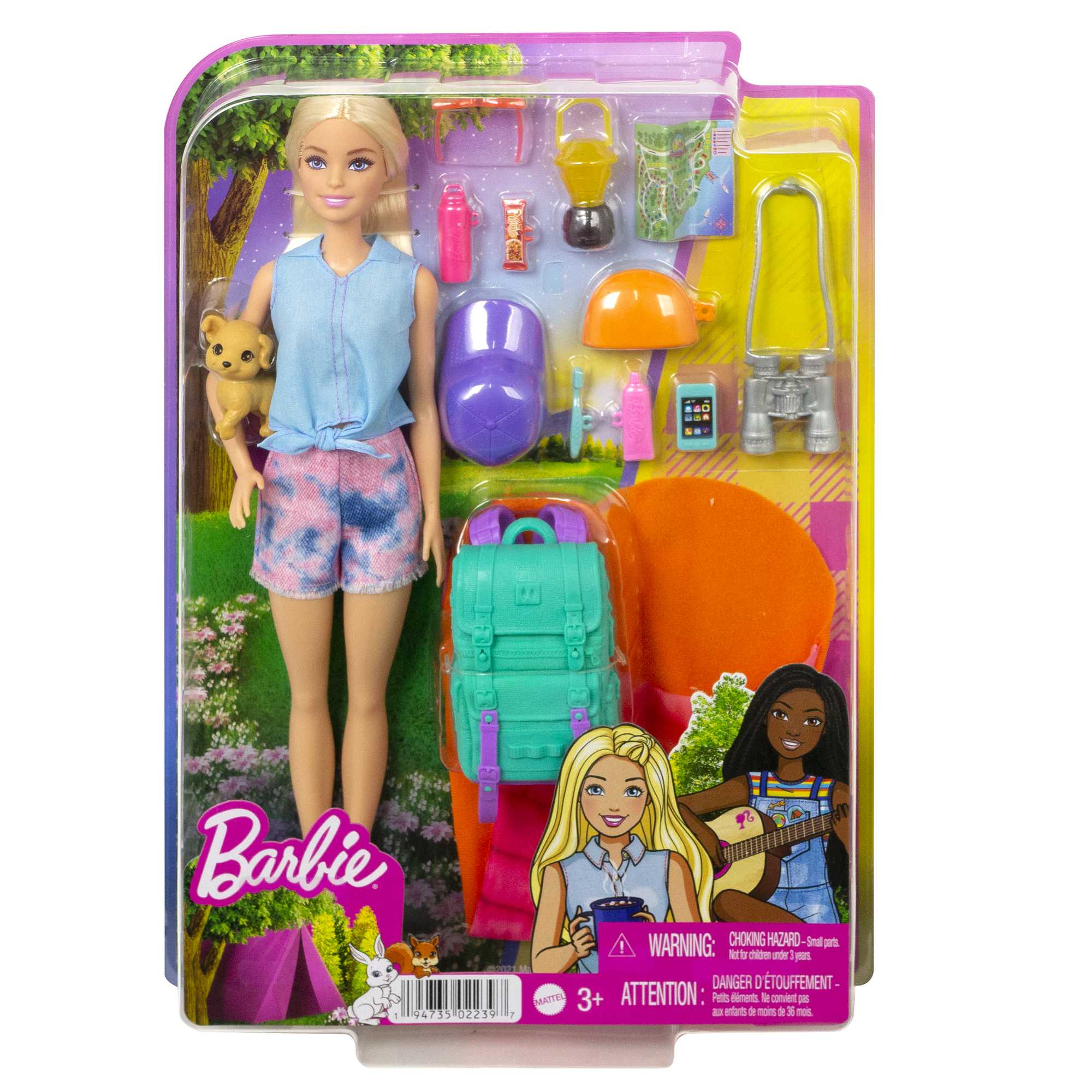 Muñeca con mochila, saco de dormir y accesorios Surtido de camping BARBIE 6