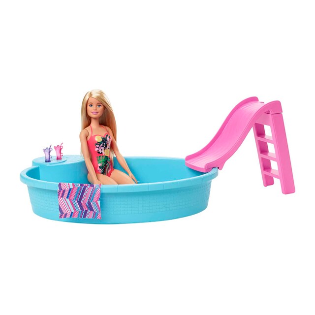 Imagen 0 de Barbie muñeca rubia de 30 cm con piscina, tobogán y accesorios