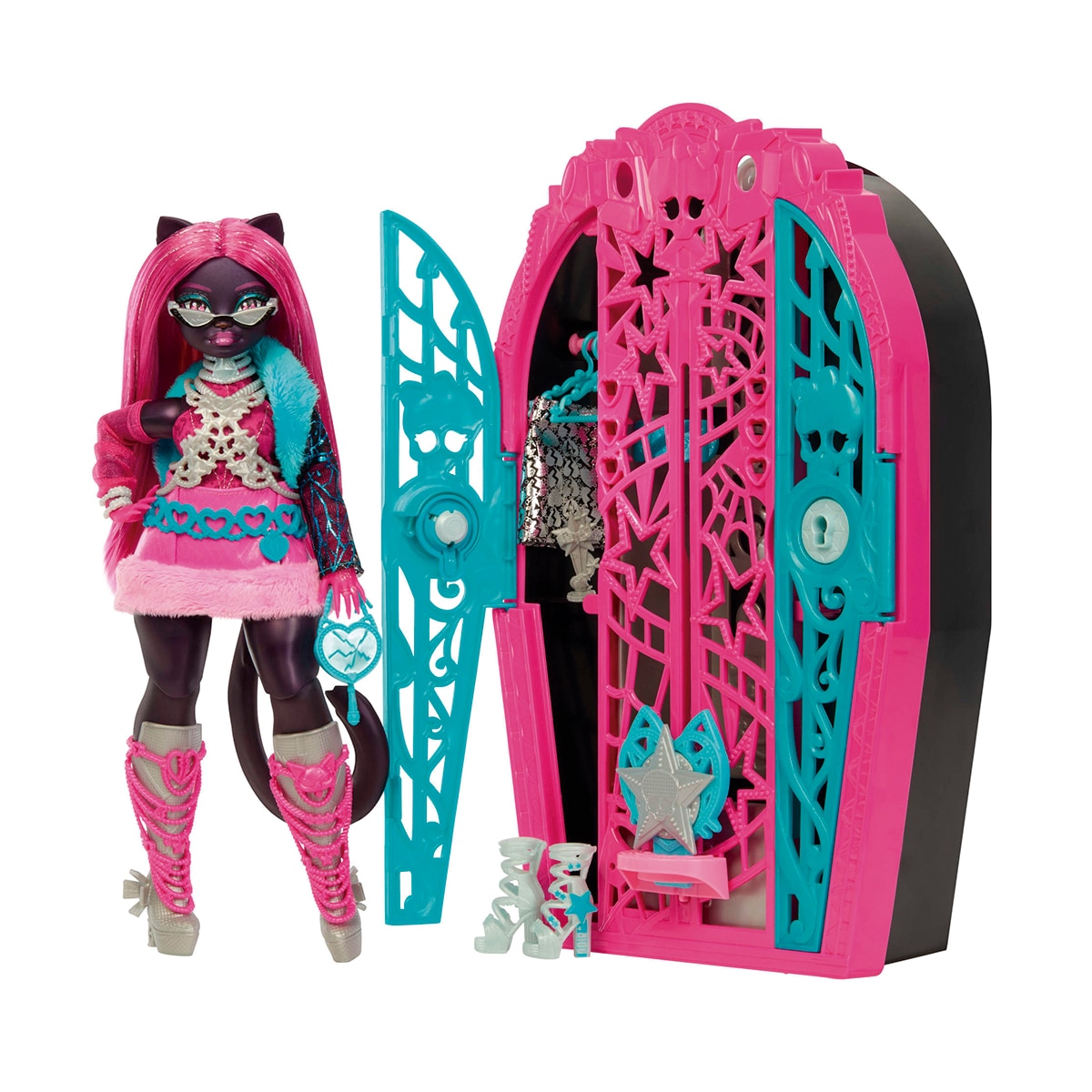 Monster High – Muñeca Skulltimate Secrets Catty Noir con armario Monster High.