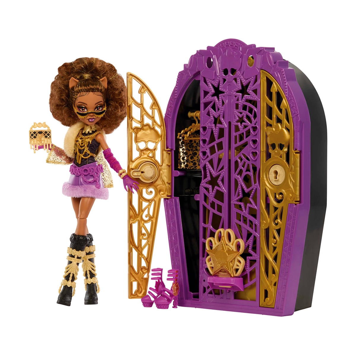Monster High – Muñeca Skulltimate Secrets Clawdeen Wolf con armario Monster High.