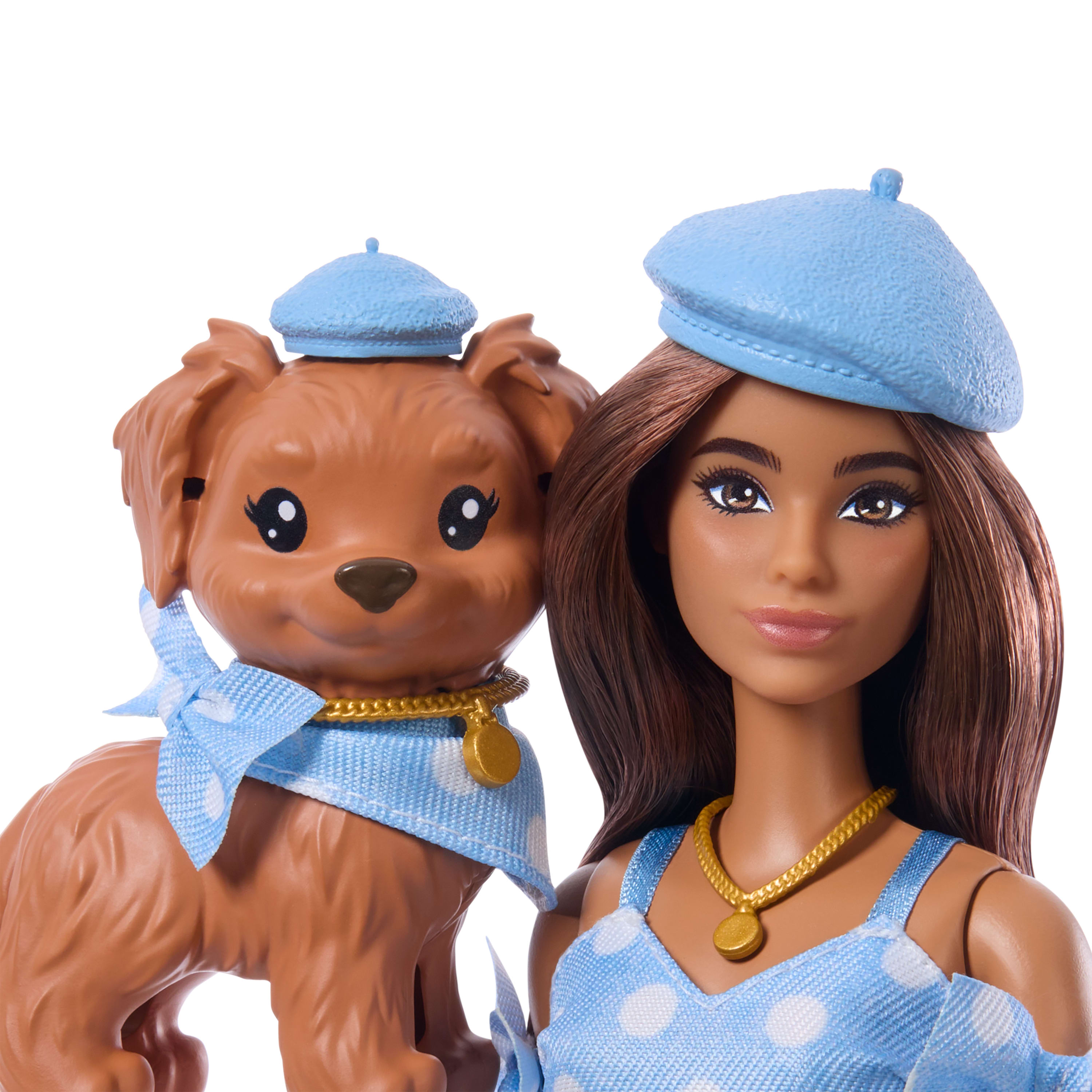 Boneca Barbie Morena com Cão Twinning Looks Azul-3
