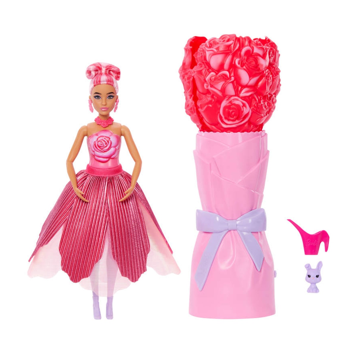 Imagen 0 de Barbie Petal Pop Muñeca sorpresa en ramo de rosas rojas