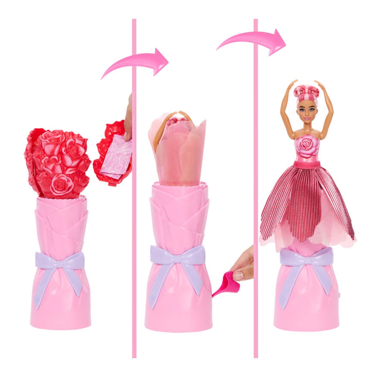Barbie Petal Pop Muñeca sorpresa en ramo de rosas rojas 2