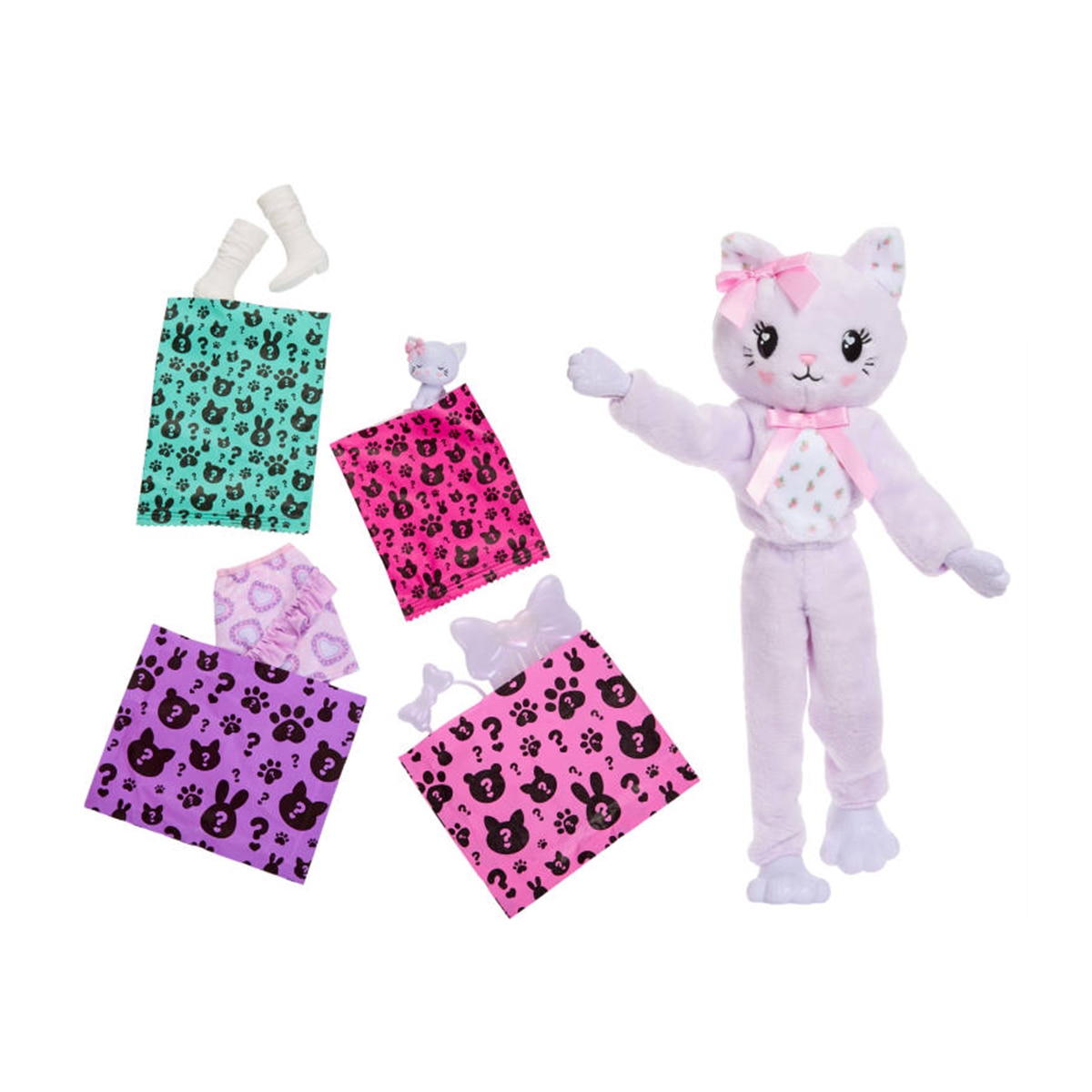 Barbie Cutie Reveal Lazos tiernos Muñeca sorpresa gatita morada 5