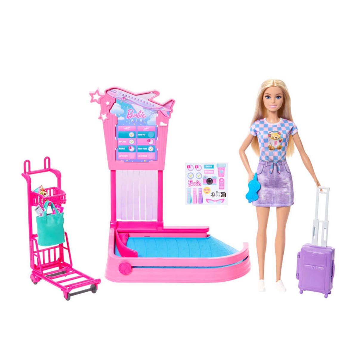 Muñeca con set de juego Familia y Amigos Malibú retirada de equipaje Barbie Mattel 1