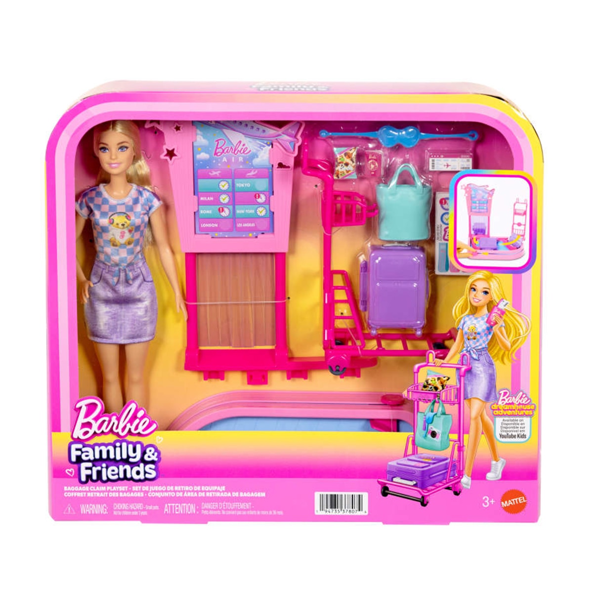 Muñeca con set de juego Familia y Amigos Malibú retirada de equipaje Barbie Mattel 5