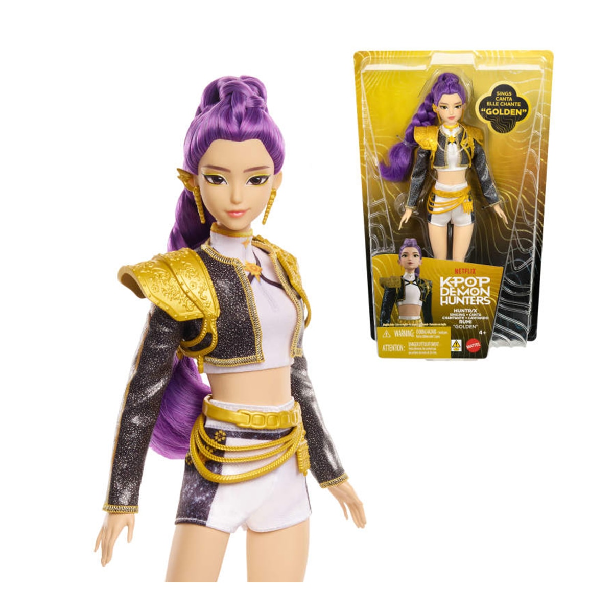 Imagen 1 de Muñeca K-Pop Rumi Golden cantante con conjunto característico extraíble y 5 puntos de articulación Mattel