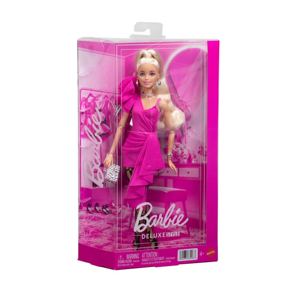 Barbie Deluxe Style Vestido, look Barbiecore rosa intenso con accesorios plateados y detalles de moda 6