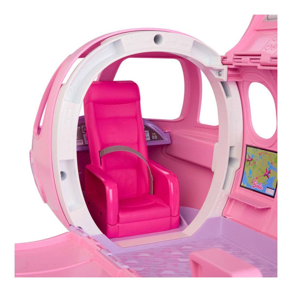 Barbie Avión de Ensueño, avión con micrófono funcional, 5 sonidos, 3 zonas de juego y 14 accesorios 5