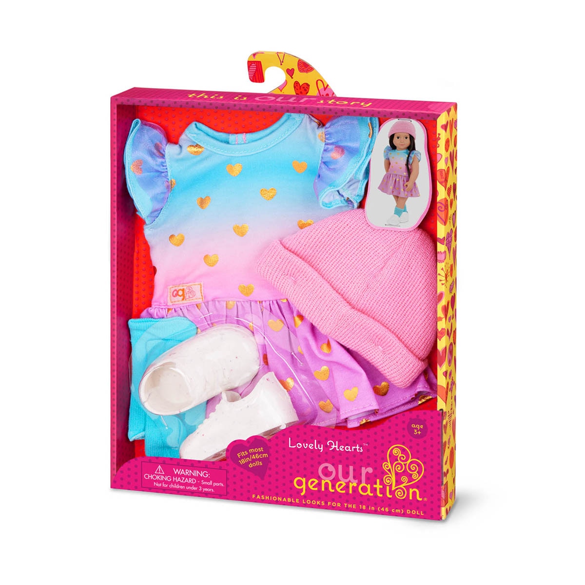 Ropa de muñeca Outfit Vestido con corazones Our Generation 5
