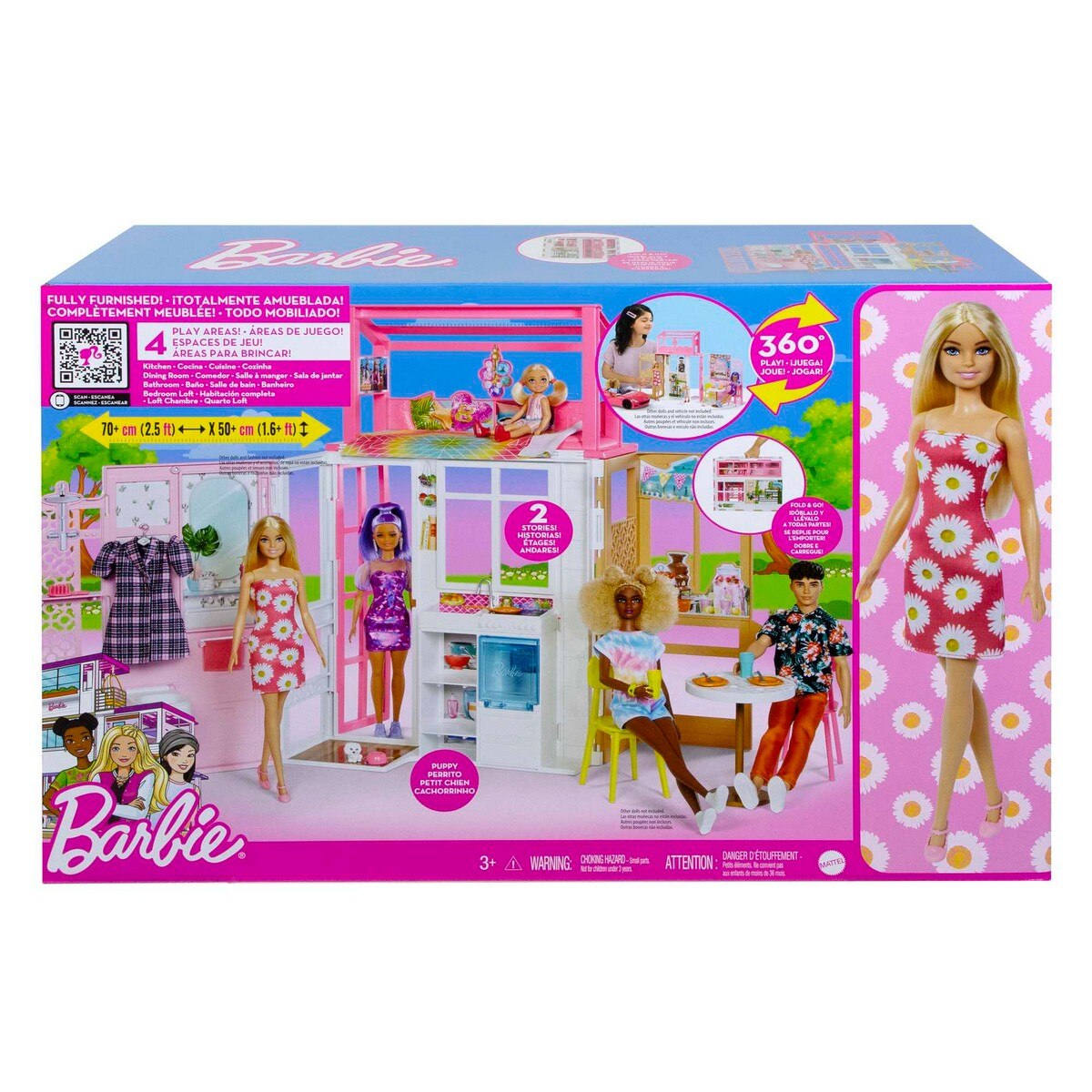 Casa de 2 pisos amueblada para muñecas de juguete incluye muñeca rubia y accesorios Barbie 2
