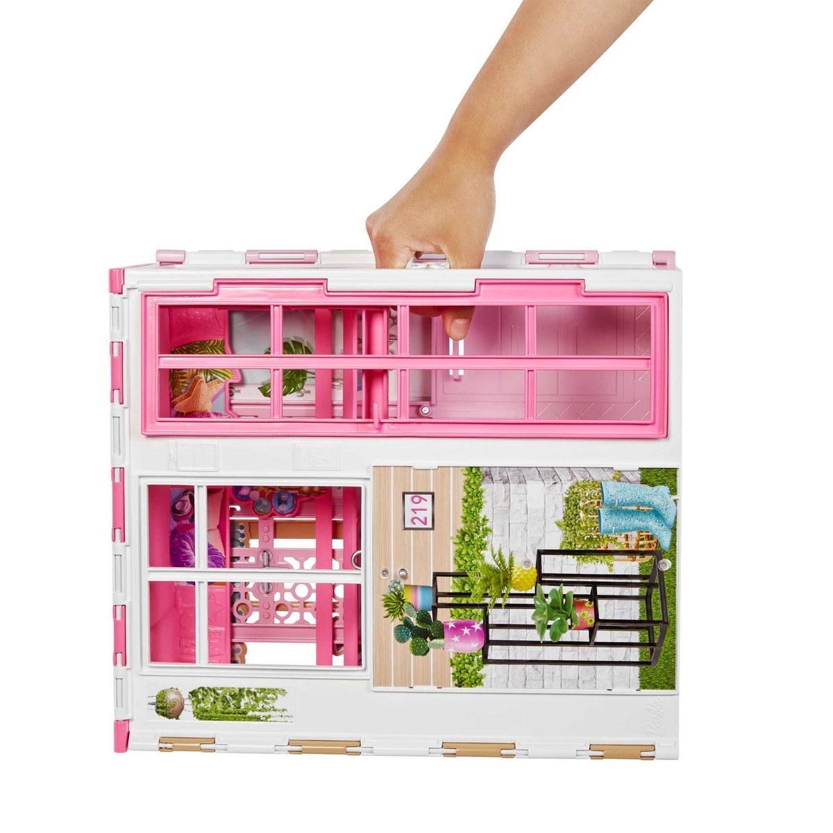 Casa de 2 pisos amueblada para muñecas de juguete incluye muñeca rubia y accesorios Barbie 3