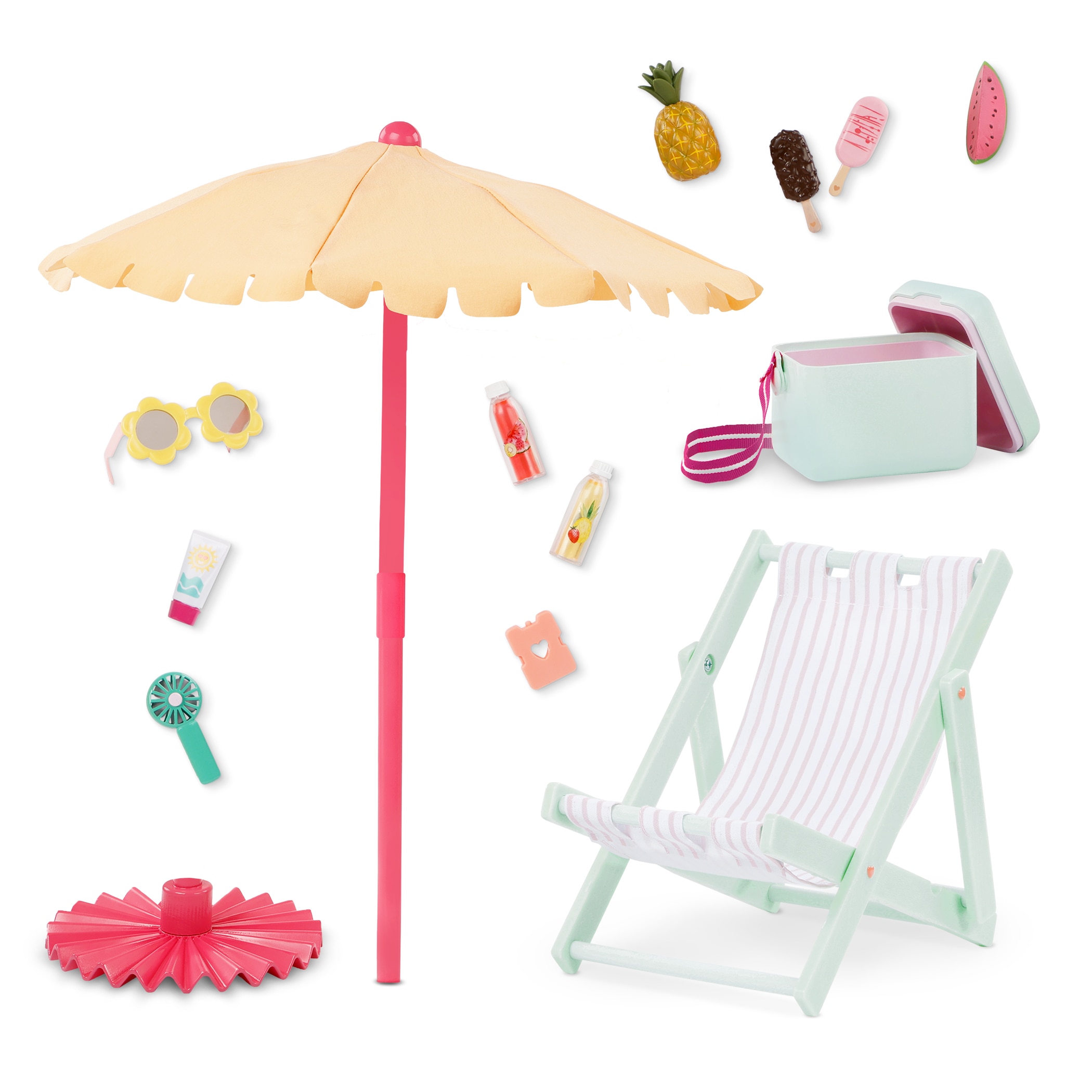 Set Silla de Playa con Parasol y Accesorios Our Generation 8