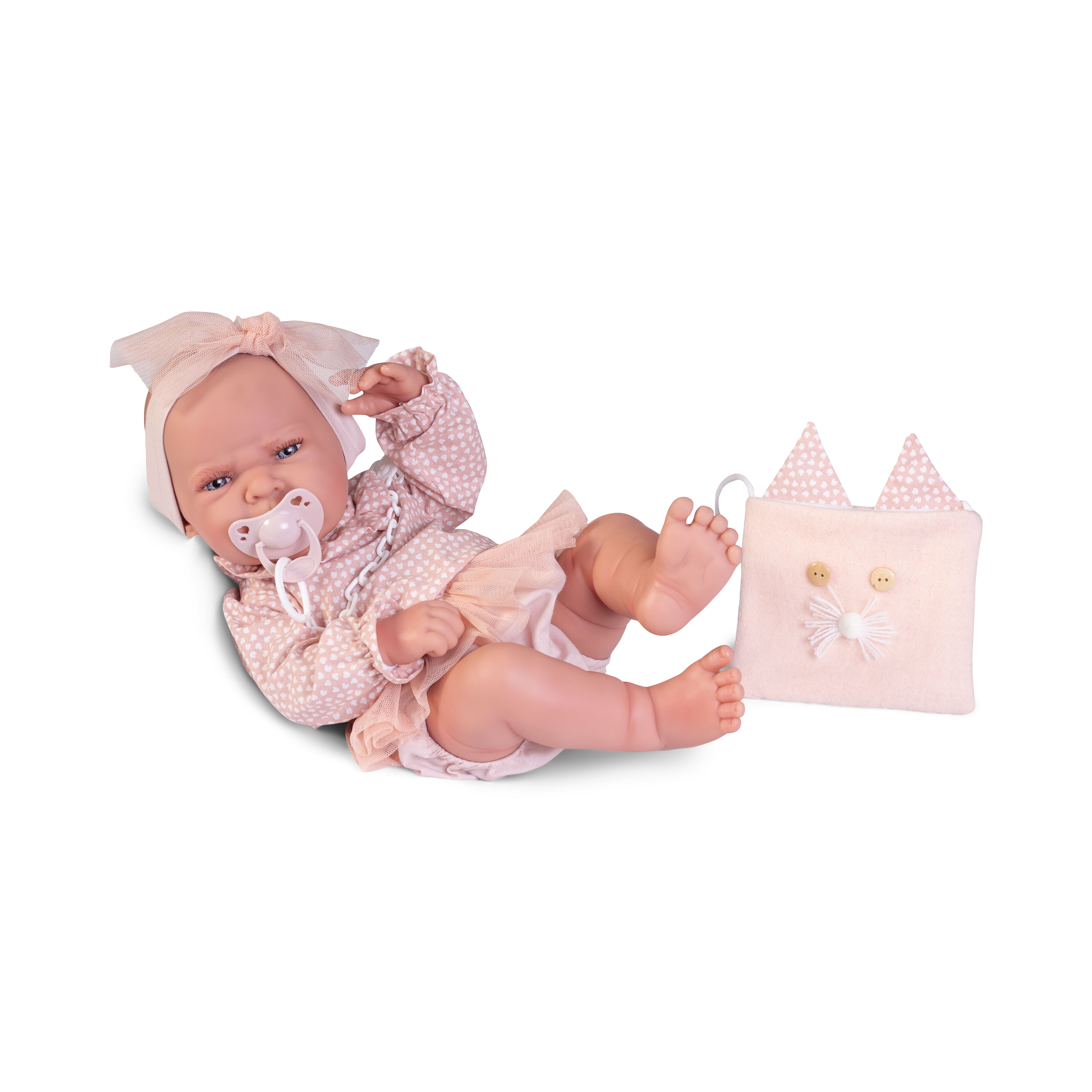 Boneca Antonio Juan Recém-nascida Lea com Bolsa em Forma de Gatinho 3
