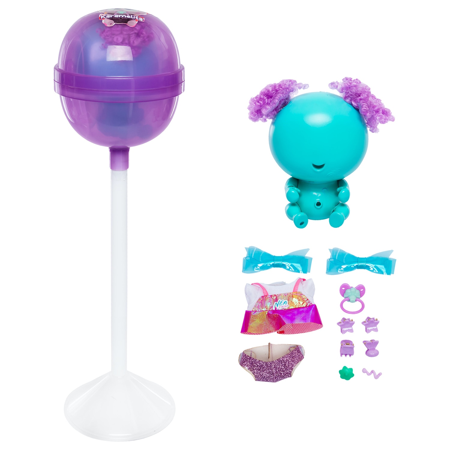 Muñeco bebé Ksimerito Kandi Reveleishon Morado Distroller 5