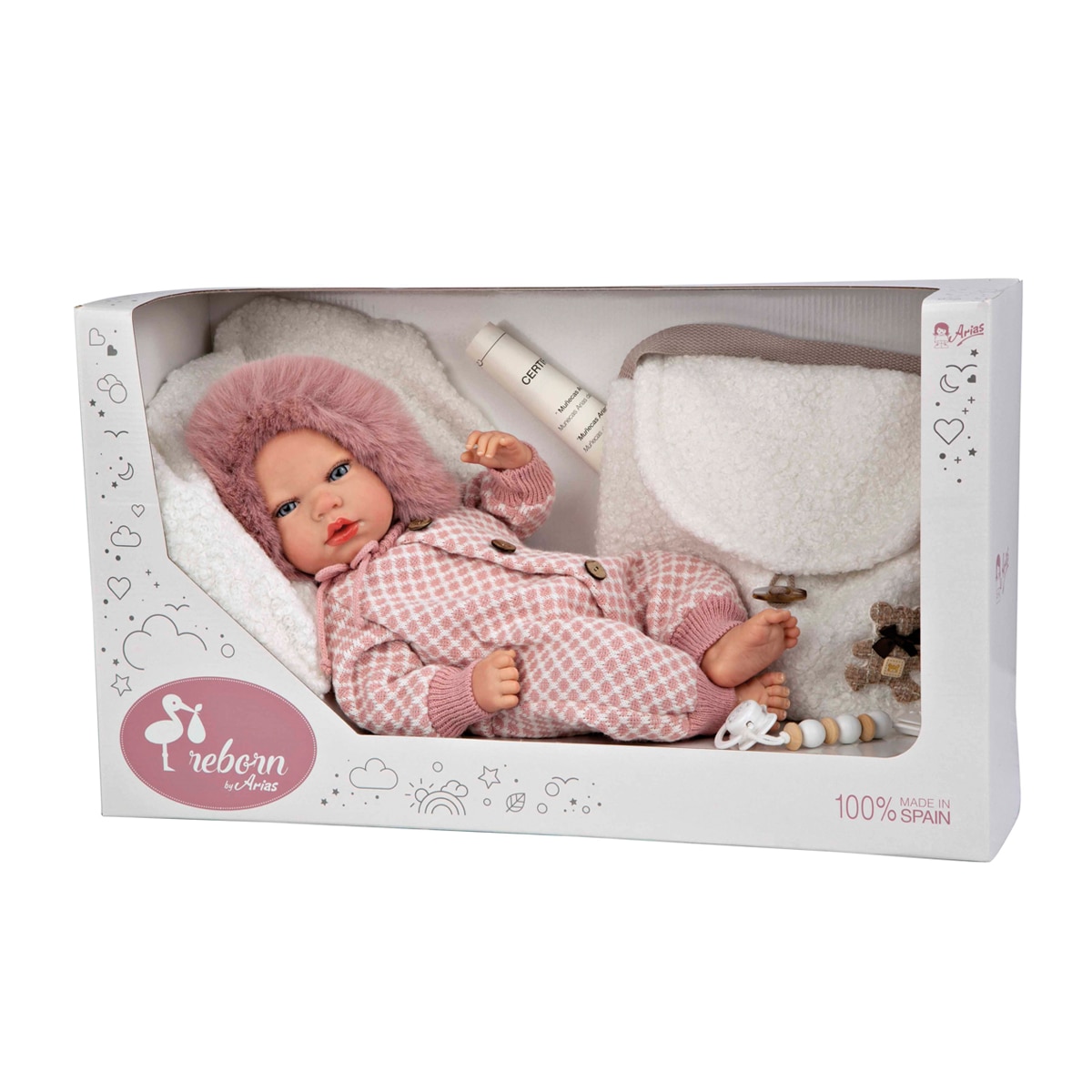 Imagen 0 de Bebé Reborn 40 cm Manuela rosa con bolso y cojín