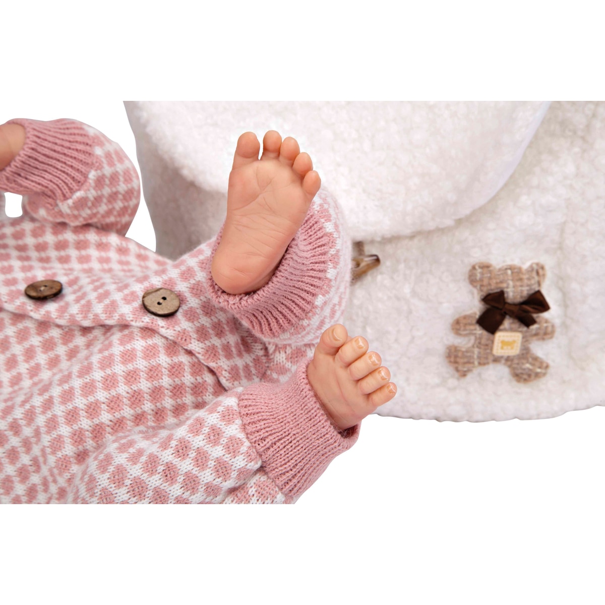 Bebé Reborn 40 cm Manuela rosa con bolso y cojín 5