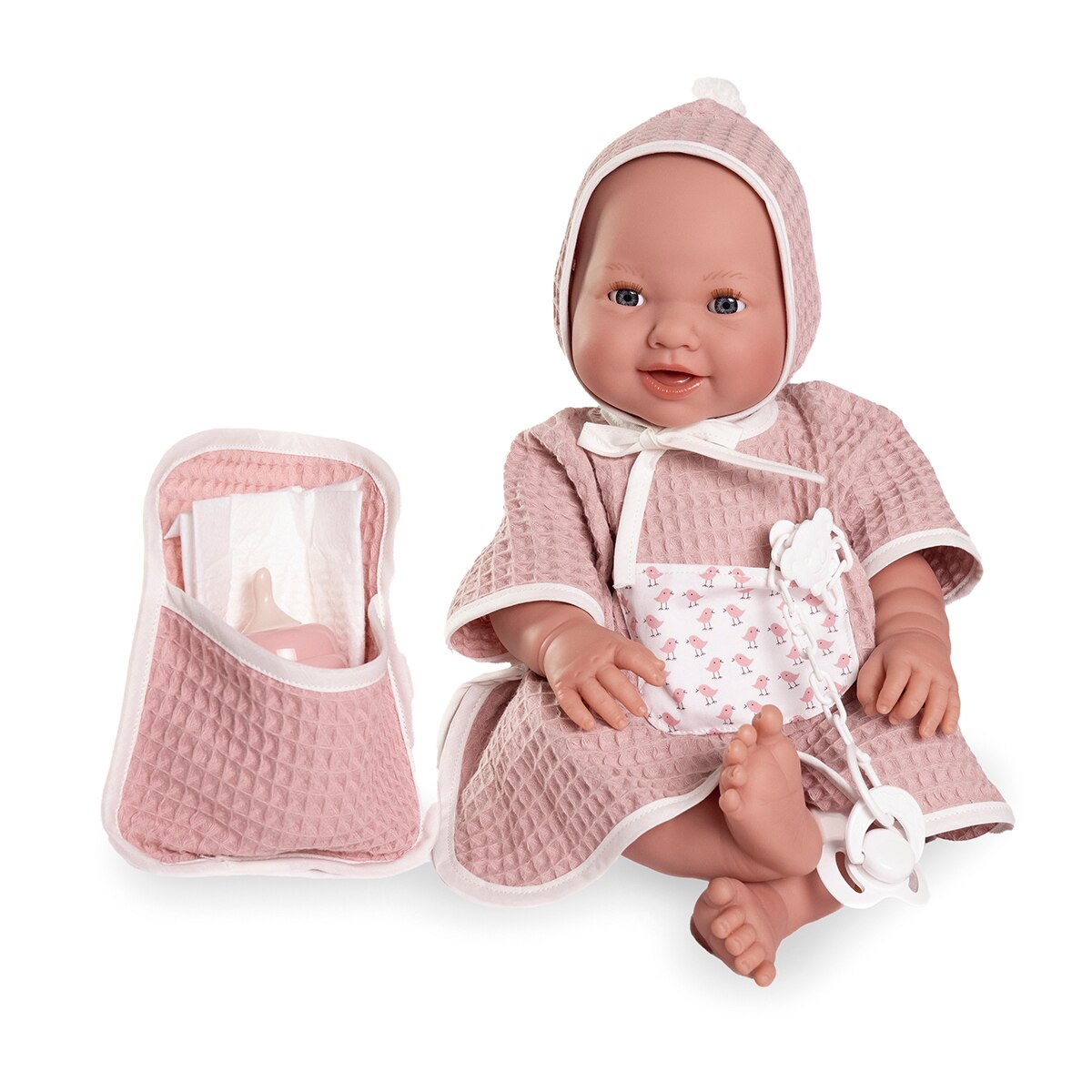 Muñecas Antonio Juan – Muñeco bebé Recién Nacida Mia hace pipí con capita de baño Muñecos Antonio Juan.