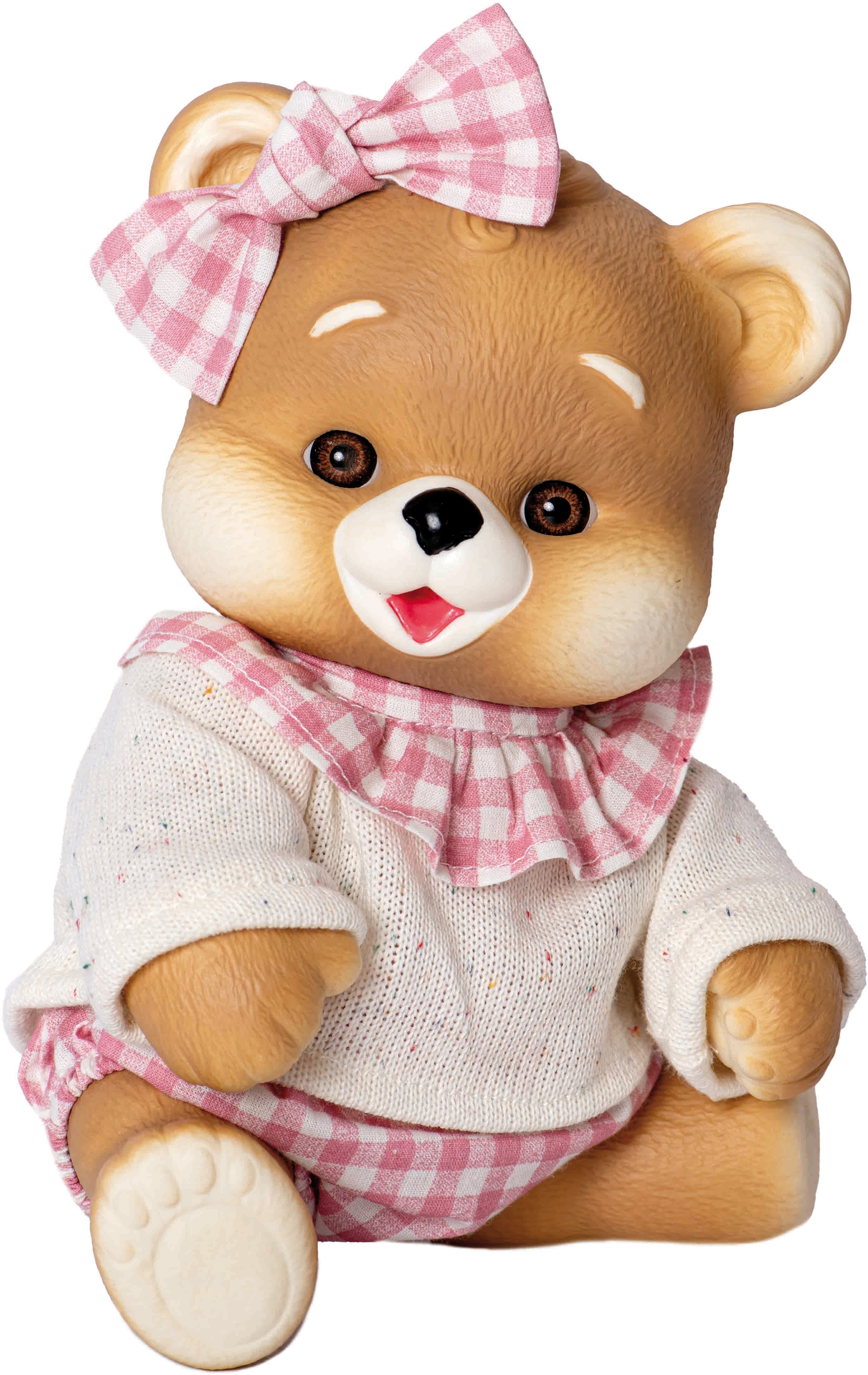 Muñeco Oso con camiseta beig y pantalon y volantes vichy Rosatoys 2