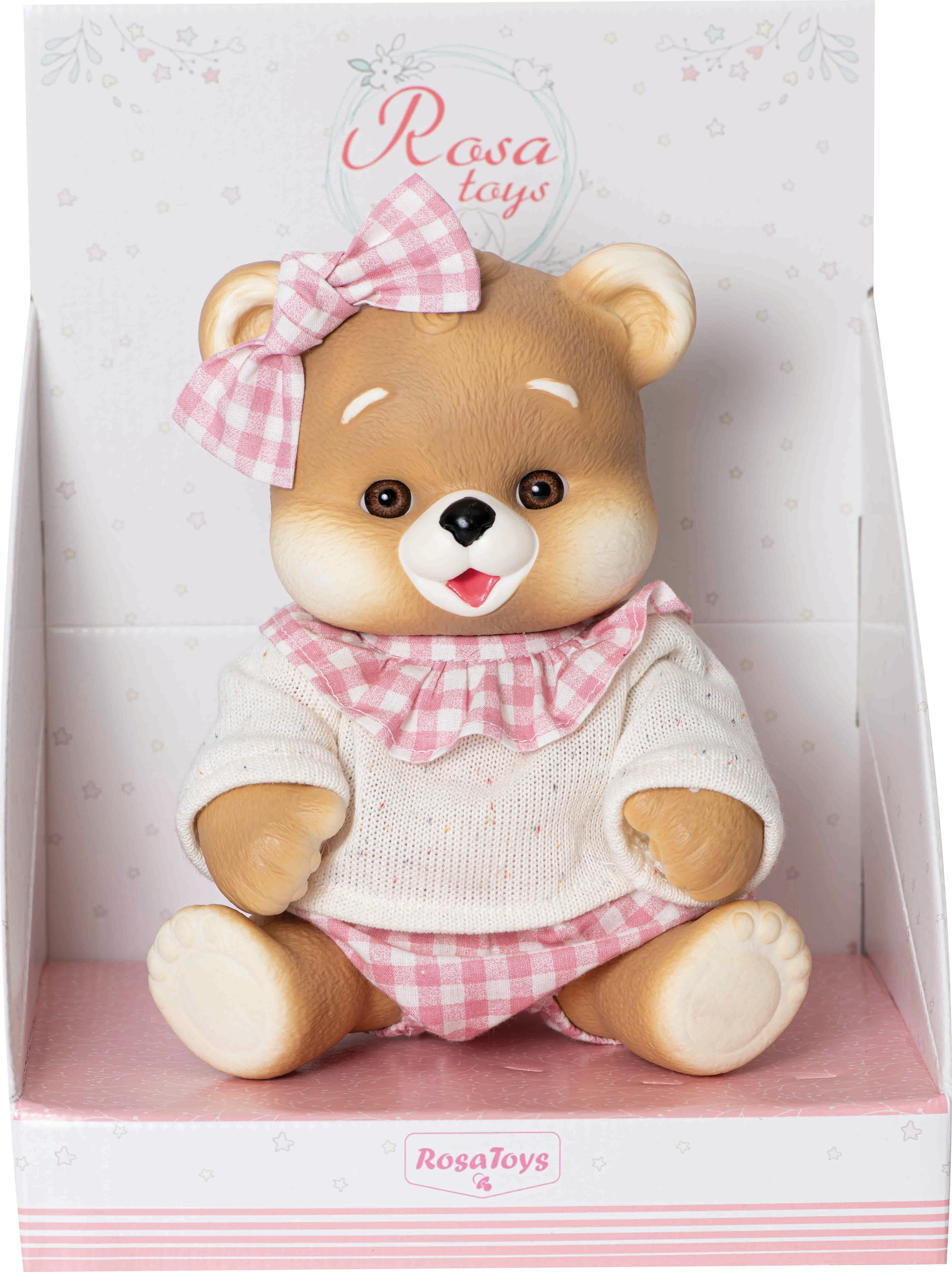 Muñeco Oso con camiseta beig y pantalon y volantes vichy Rosatoys 3