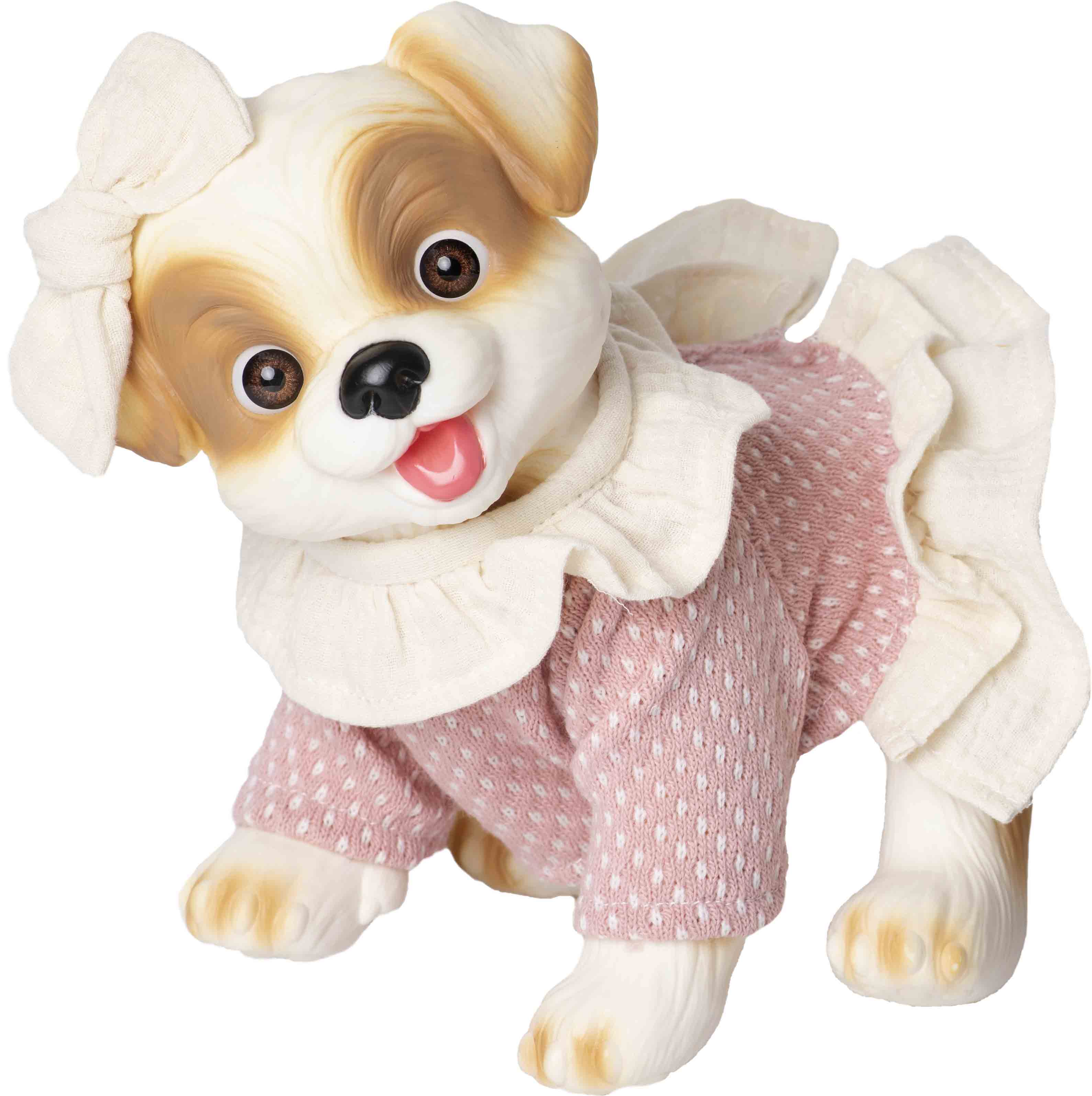 Muñeco Perro blanco Jersey lana rosa y volantes beig Rosatoys 2