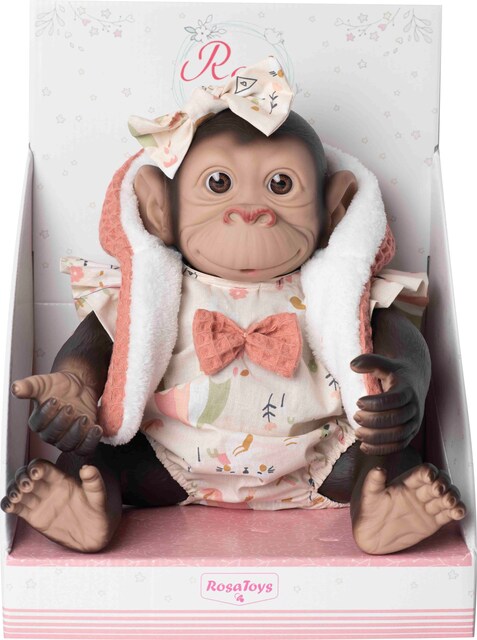 Imagen 0 de Muñeco Reborn Mono con pepele beig de volantes y chaleco naranja Rosatoys