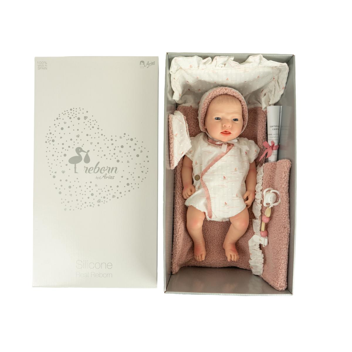 Muñeca Real Reborn Aitana 40 cm con cambiador y pañuelo babero Spanish Design (Cuerpo Silicona Sexo Niña) Arias 8