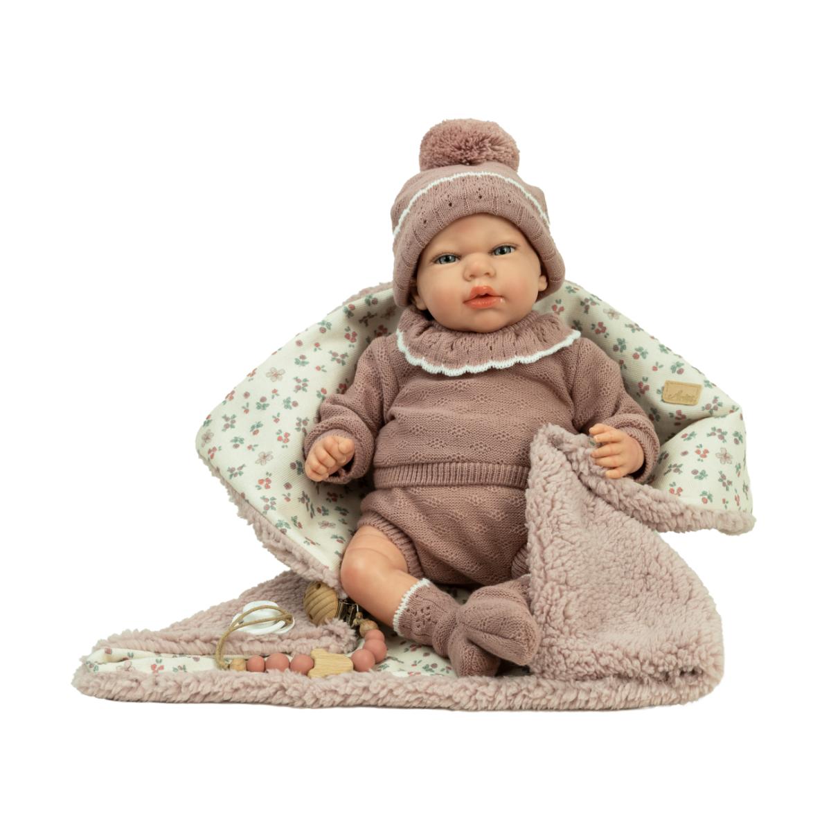 Imagen 0 de Muñeca Reborn 40 cm Greta rosa con manta Arias