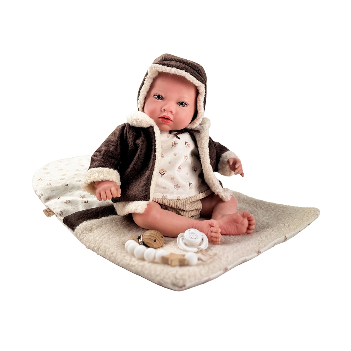 Imagen 0 de Muñeco bebés Reborn 40 Cm Bruno Exclusivo con saco portabebe, chupete, chupetero, pañal, Libro de familia y certificado de autenticidad Arias