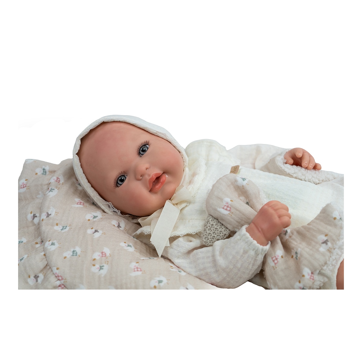 Muñeco bebés Reborn 45 Cm Camila Beige con manta y Dou Dou, chupete, chupetero, pañal, Libro de Familia y Certificado de Atenticidad Arias 2